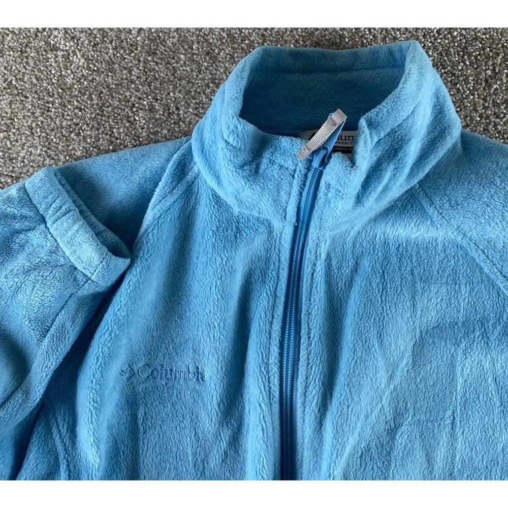 Columbia Womens L Light Blue Fleece Full Zip Jacket Long Sleeve Warm Prep Adjust